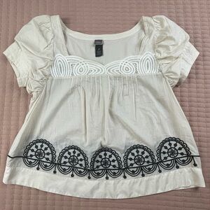 Anthropologie Lithe Chantal Cream Embroidered Cotton Blouse Size 2
